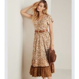 Soft Surroundings Kara Cheetah Brown Maxi Dress 2FN98 Leopard XL Tiered  Boho